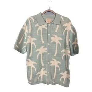 NWT Massive Luxury Men's M Palm Tree Knit Crochet‎ Short Sleeve Button Up Shirt